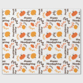 Happy Thanksgiving Sinaasappel Pompoenen Wit Naadl Cadeaupapier (Vlak)