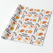 Happy Thanksgiving Sinaasappel Pompoenen Wit Naadl Cadeaupapier (Uitgerold)
