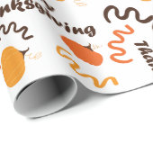 Happy Thanksgiving Sinaasappel Pompoenen Wit Naadl Cadeaupapier (Rol Hoek)