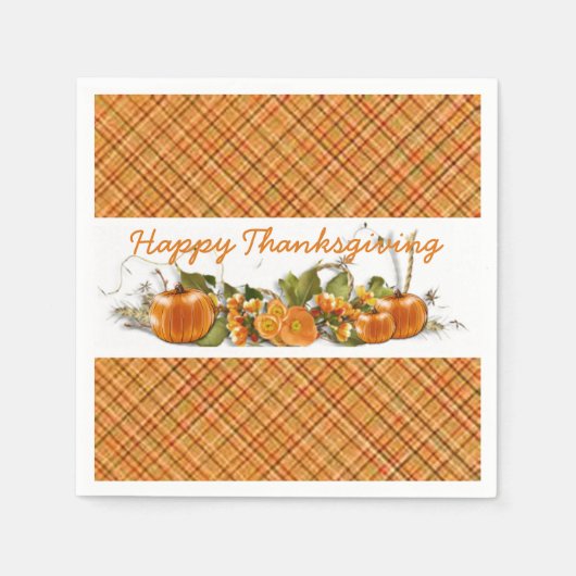 Happy Thanksgiving Sinaasappel Pset Napkins Servetten (Voorkant)