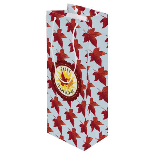 Happy Thanksgiving Sky en Fall Leaves Wijn Cadeautas (Achterkant Gekanteld)