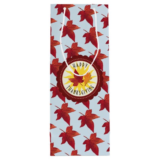 Happy Thanksgiving Sky en Fall Leaves Wijn Cadeautas (Achterkant)