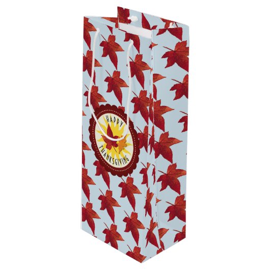 Happy Thanksgiving Sky en Fall Leaves Wijn Cadeautas (Voorkant Gekanteld)