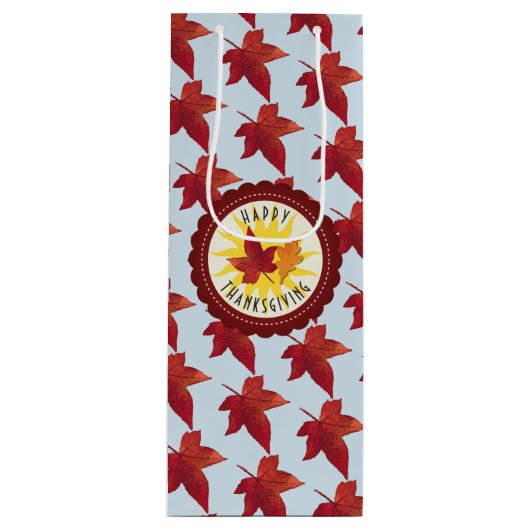 Happy Thanksgiving Sky en Fall Leaves Wijn Cadeautas (Voorkant)