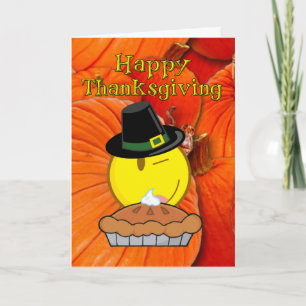 Happy Thanksgiving - Smiley Face Pilgrim, Pie Feestdagen Kaart