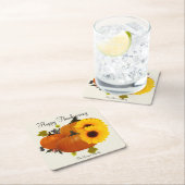 Happy Thanksgiving Square Drink Coasters Ecru Kartonnen Onderzetters (Insitu)