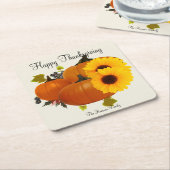 Happy Thanksgiving Square Drink Coasters Ecru Kartonnen Onderzetters (Schuin)