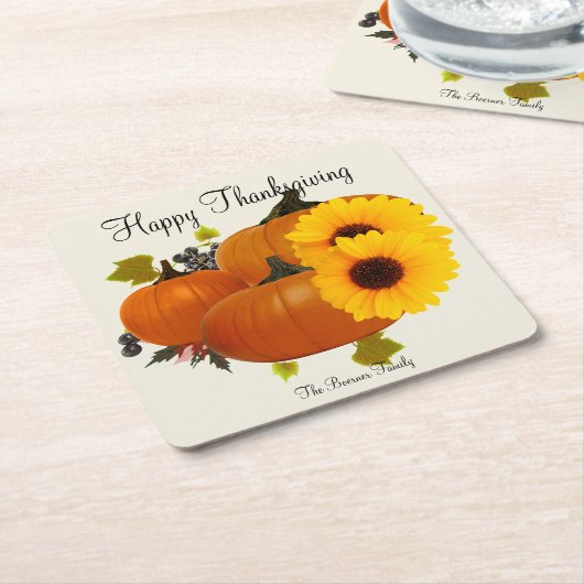 Happy Thanksgiving Square Drink Coasters Ecru Kartonnen Onderzetters (Schuin)