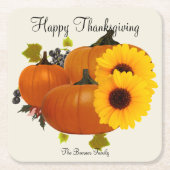 Happy Thanksgiving Square Drink Coasters Ecru Kartonnen Onderzetters (Voorkant)