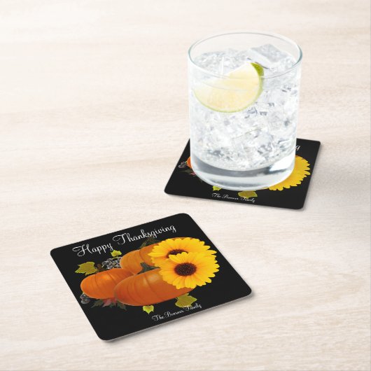 Happy Thanksgiving Square Drink Coasters Kartonnen Onderzetters (Insitu)