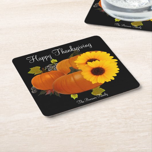 Happy Thanksgiving Square Drink Coasters Kartonnen Onderzetters (Schuin)
