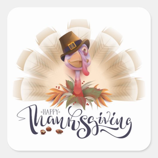 Happy Thanksgiving Square Sticker (Voorkant)