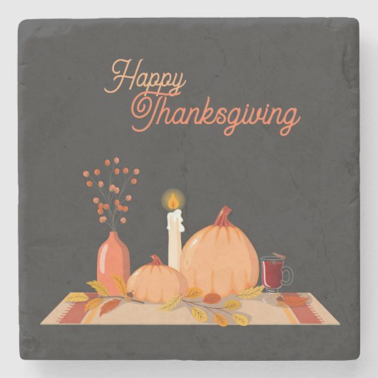 Happy Thanksgiving Square Stone Onderzetter (Voorkant)