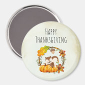 Happy Thanksgiving Squirrel in Floral Wreate Herfs Magneet (Voorkant / Achterkant)