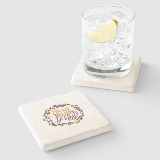 Happy Thanksgiving Stenen Onderzetter (Zijkant)