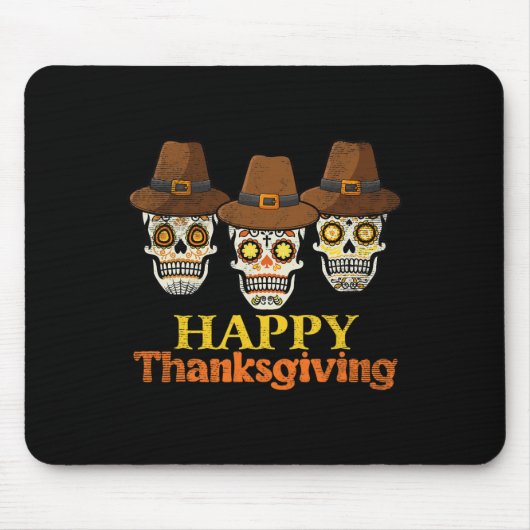 Happy Thanksgiving Sugar Skull Herfst Halloween Co Muismat (Voorkant)