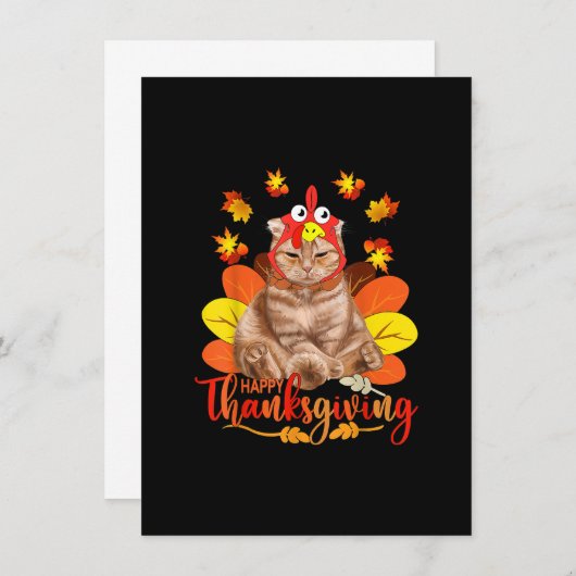 Happy Thanksgiving T-shirt Cat Turkey Kerstdag Te Kaart (Voorkant / Achterkant)
