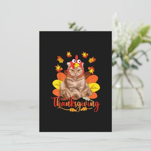Happy Thanksgiving T-shirt Cat Turkey Kerstdag Te Kaart (Staand voorkant)