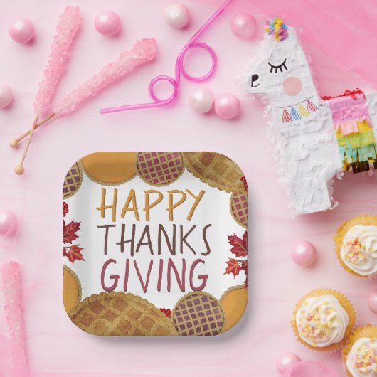 Happy Thanksgiving taart pompoen taart appel taart Papieren Bordje (Feest)