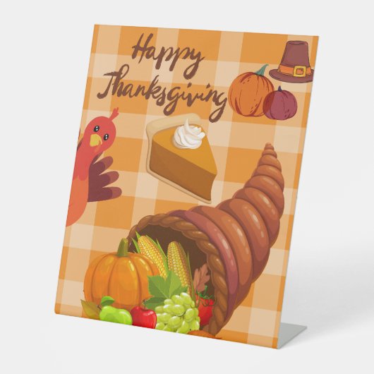 Happy Thanksgiving tafel poster Reclamebord Met Voetstuk (Voorkant)