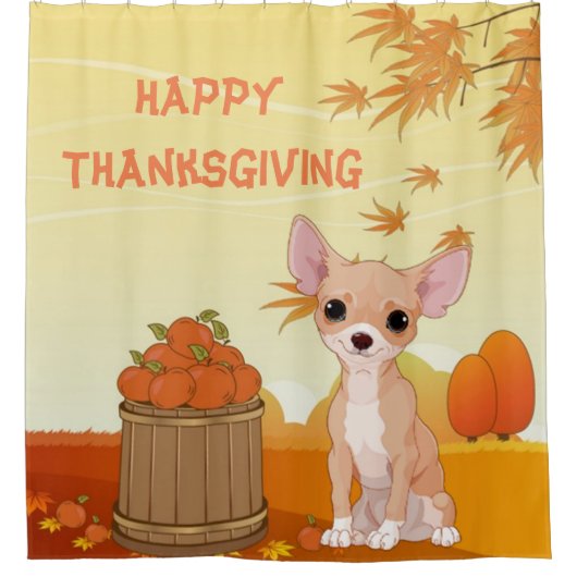 Happy Thanksgiving Tan Chihuahua Douchegordijn (Voorkant)