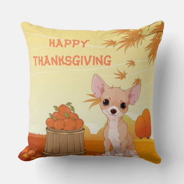 Happy Thanksgiving Tan Chihuahua Kussen (Voorkant)
