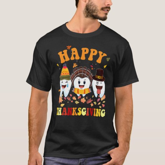 Happy Thanksgiving Teeth Dental Turkey Retro Vinta T-shirt (Voorkant)
