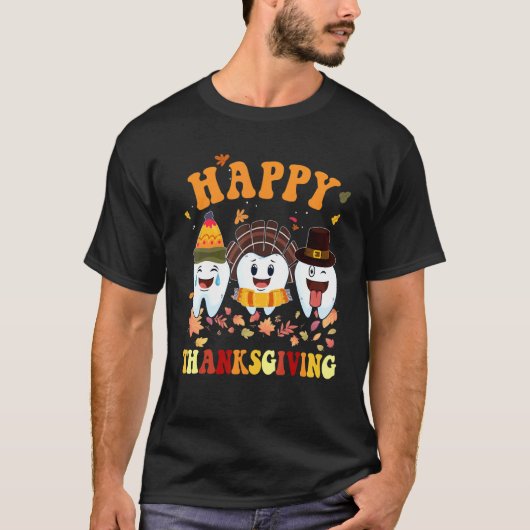 Happy Thanksgiving Teeth Dental Turkey Retro Vinta T-shirt (Voorkant)