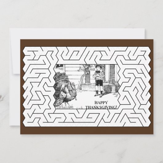 Happy Thanksgiving  Tekening en Maze Brown Feestdagenkaart (Voorkant)