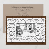 Happy Thanksgiving  Tekening en Maze Brown Feestdagenkaart (Voorkant / Achterkant)