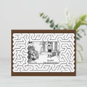Happy Thanksgiving  Tekening en Maze Brown Feestdagenkaart (Staand voorkant)