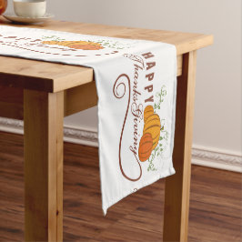 Happy Thanksgiving tekst met Oranje pompoenen Medium Tafelloper