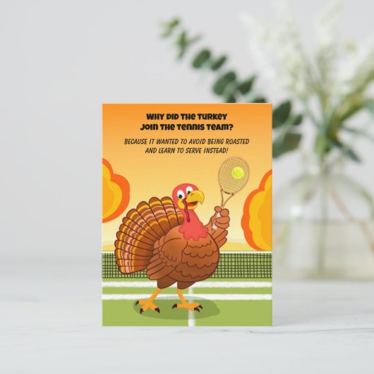 Happy Thanksgiving Tennis Turkey Riddle Briefkaart (Staand voorkant)