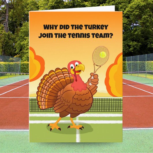 Happy Thanksgiving Tennis Turkey Riddle Kaart