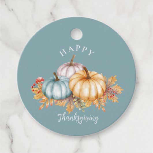 Happy Thanksgiving Thankful floral pumpkins blue Bedankjes Labels (Voorkant)