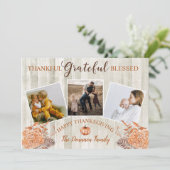 Happy Thanksgiving Thankful Grateful Blessed Photo Feestdagenkaart (Staand voorkant)