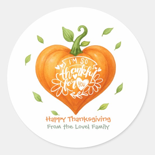Happy Thanksgiving Thankful Heart Pumpkin  Ronde Sticker (Voorkant)