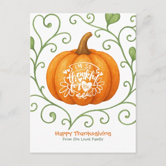 Happy Thanksgiving Thankful Scroll Pumpkin Feestdagenkaart (Voorkant)