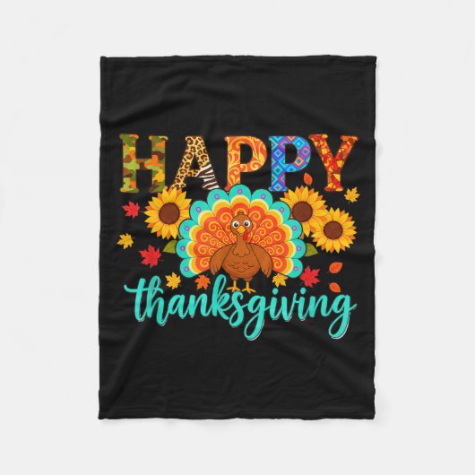 Happy Thanksgiving Turkey & Sunflower, Thanksg Fleece Deken (Voorkant)