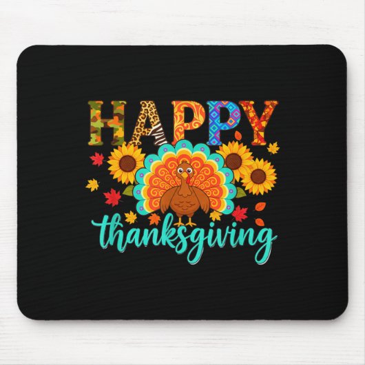 Happy Thanksgiving Turkey &amp; Sunflower, Thanksg Muismat (Voorkant)