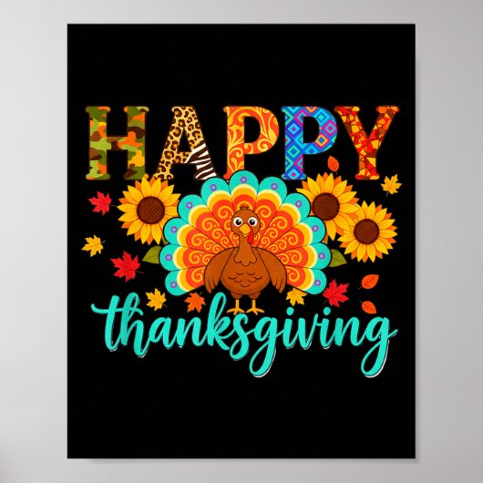 Happy Thanksgiving Turkey &amp; Sunflower, Thanksg Poster (Voorkant)