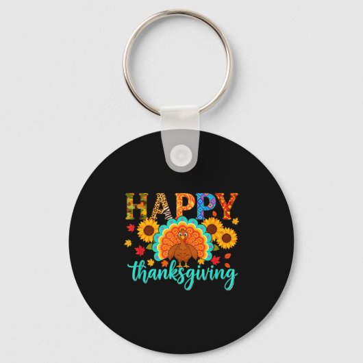 Happy Thanksgiving Turkey &amp; Sunflower, Thanksg Sleutelhanger (Voorkant)