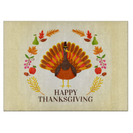 Happy Thanksgiving Turkey and Autumn Foliage Snijplank