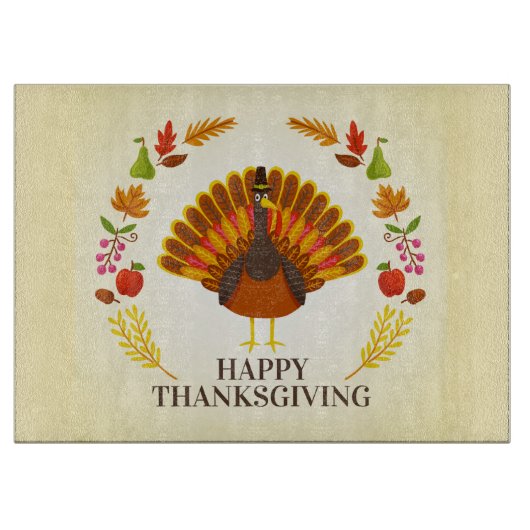 Happy Thanksgiving Turkey and Autumn Foliage Snijplank (Voorkant)
