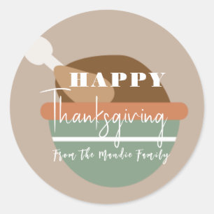 Happy Thanksgiving Turkey Bowl Ronde Sticker