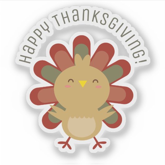 Happy Thanksgiving Turkey Cute Cartoon Gobble Sticker (Voorkant)