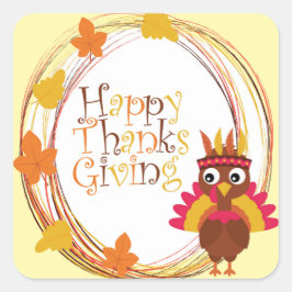 Happy Thanksgiving Turkey Cute Vierkante Sticker