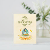 Happy Thanksgiving Turkey Eking Pumpkin Pie Feestdagenkaart (Staand voorkant)