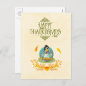 Happy Thanksgiving Turkey Eking Pumpkin Pie Feestdagenkaart (Voorkant / Achterkant)