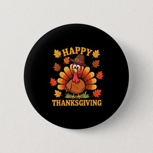 Happy Thanksgiving Turkey Family Dinner Thanksgivi Ronde Button 5,7 Cm (Voorkant)